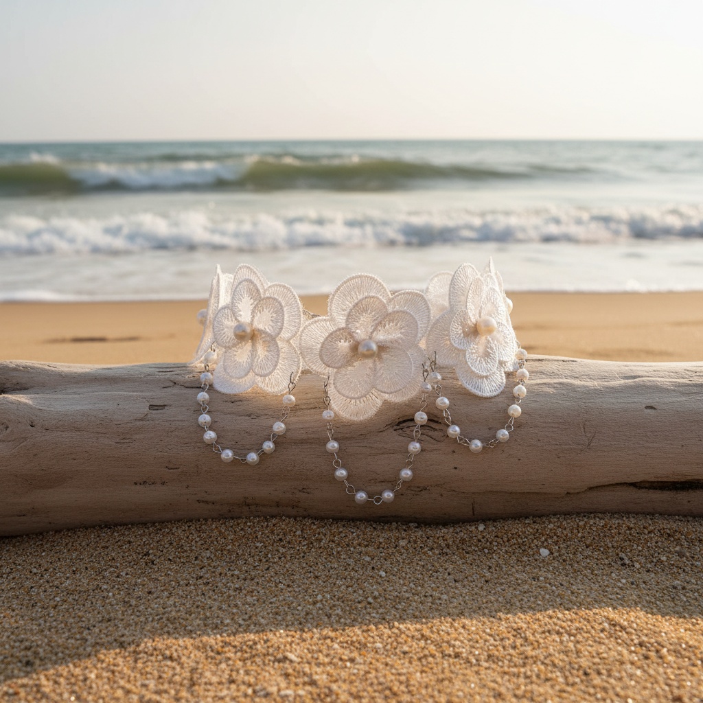 White Lace Flower Inlaid Imitation Pearl Choker Necklace